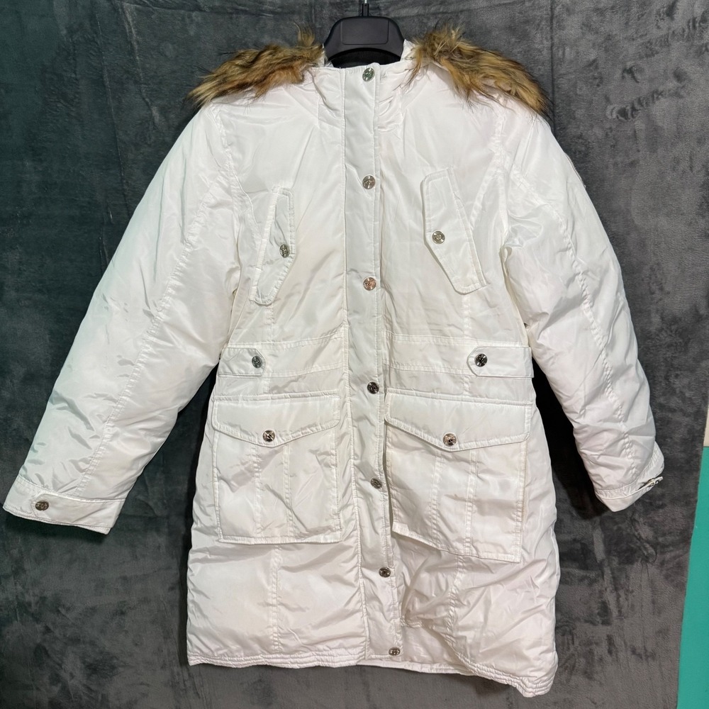 RocaWear Puffer Womens Medium Faux Fur White Stained See Pictures Y2K Full Zip